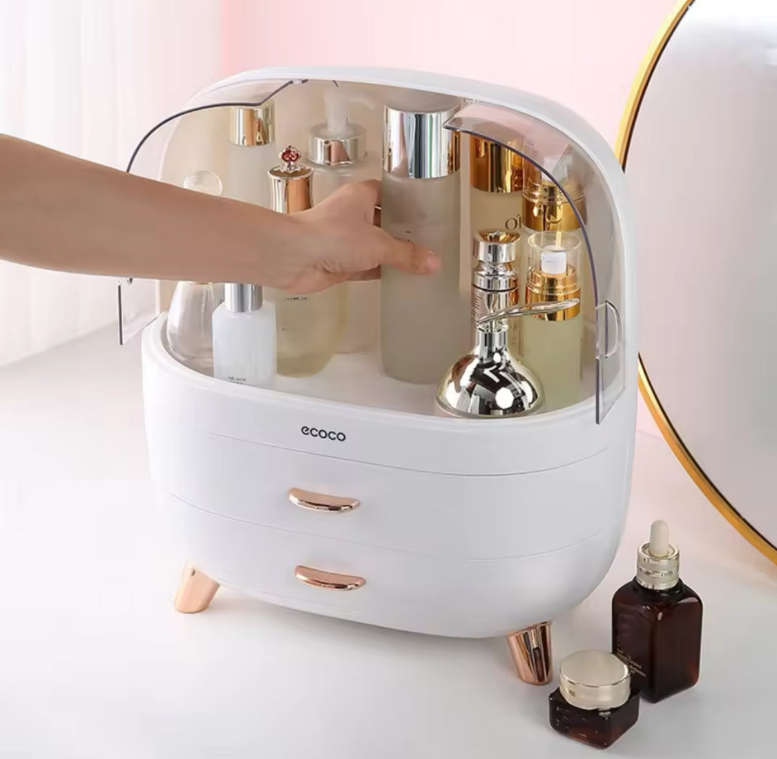 Desktop Cosmetics Storage Box With Drawers, Makeup Sundries Storage Organizer, Cosmetic Display Case, Dust Proof Storage Rack Desktop Cosmetics Storage Box With Drawers, Makeup Sundries Storage Organizer, Cosmetic Display Case, Dust Proof Storage Rack